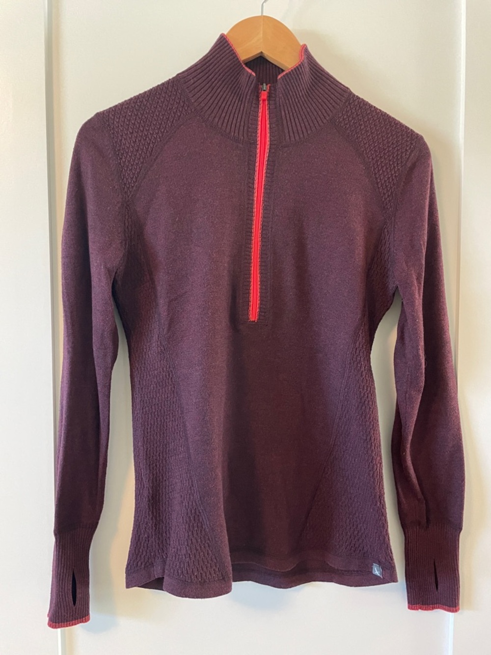 Eddie Bauer Women’s Half-Zip Knit Sweater - Plum with Scarlet Trim